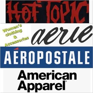 Separator sign listing for Hot Topic Aerie Aeropostale American Apparel brands